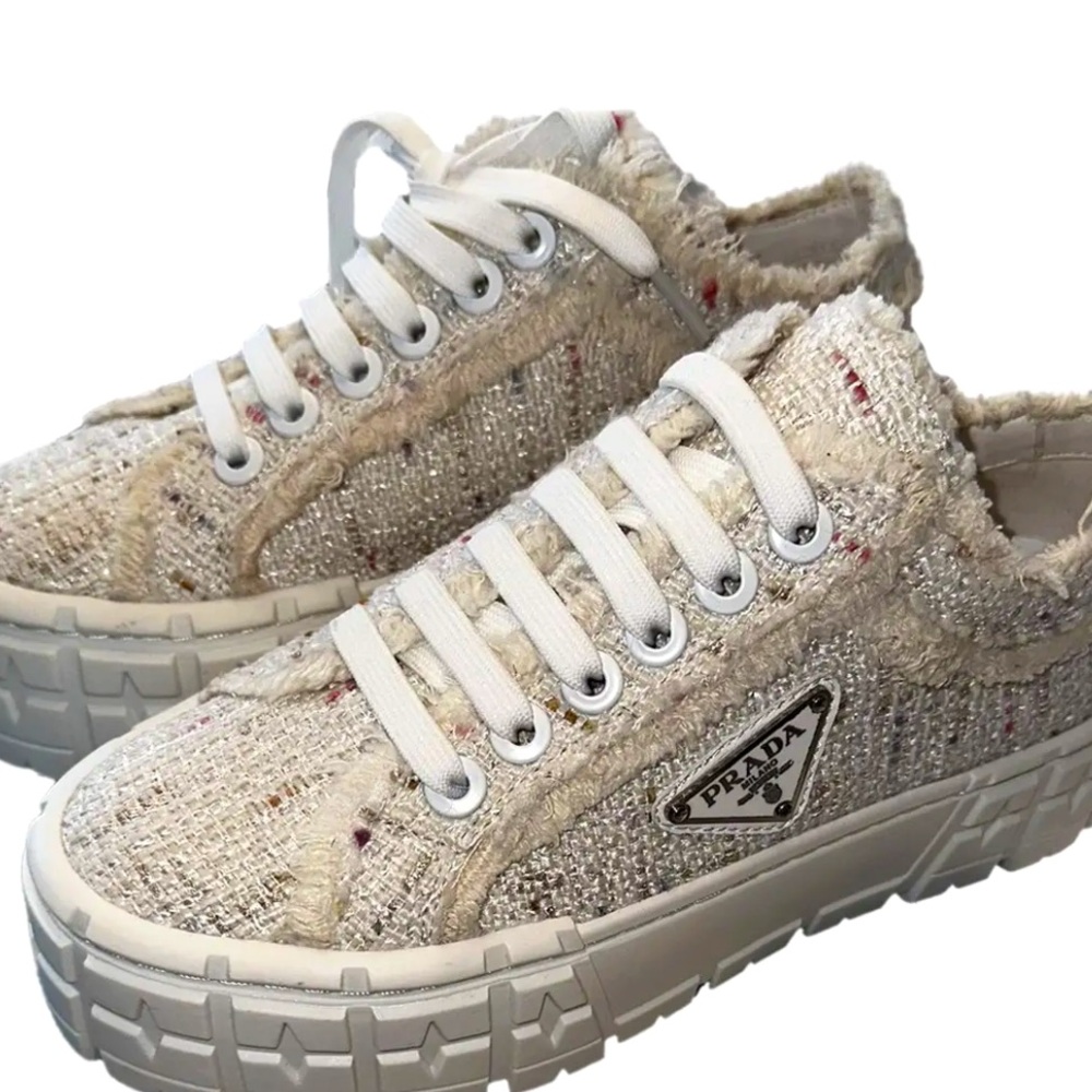 Prada Double Wheel Tweed platform Sneakers